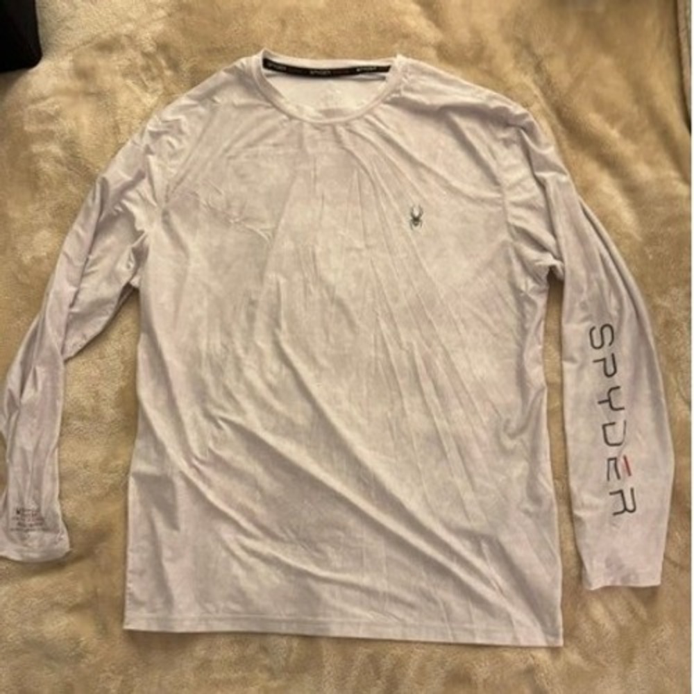 Spyder Mens Rash Guard Long Sleeve Swim Shirt Grey Logo Athletic Top Medium (D)